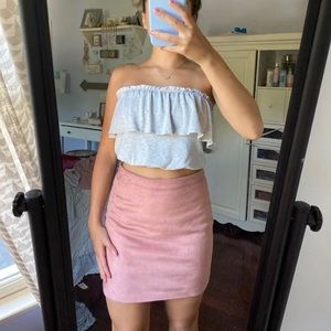 Baby Pink Suede Mini Skirt